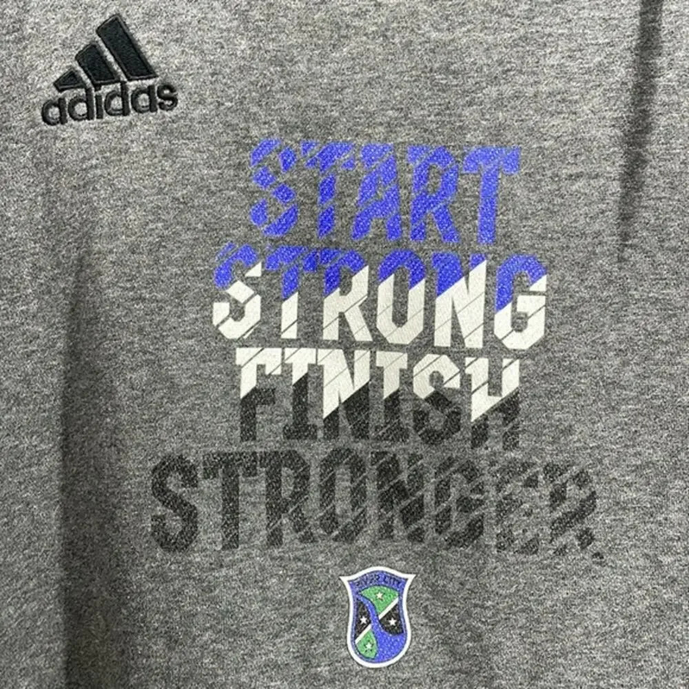 Adidas "Start Strong Finish Stronger" Gray Hoodie Size Medium (M) - Picture 3 of 6